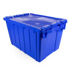 14-Gallon Industrial Plastic Tote with Hinged Lids, Blue - Heavy-Duty Large 22" L x 15" W x 12" H Container